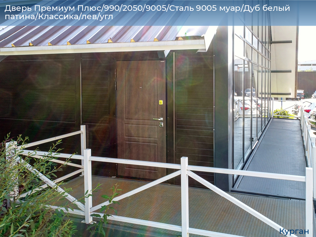 Дверь Премиум Плюс/990/2050/9005/Сталь 9005 муар/Дуб белый патина/Классика/лев/угл, kurgan.doorhan.ru