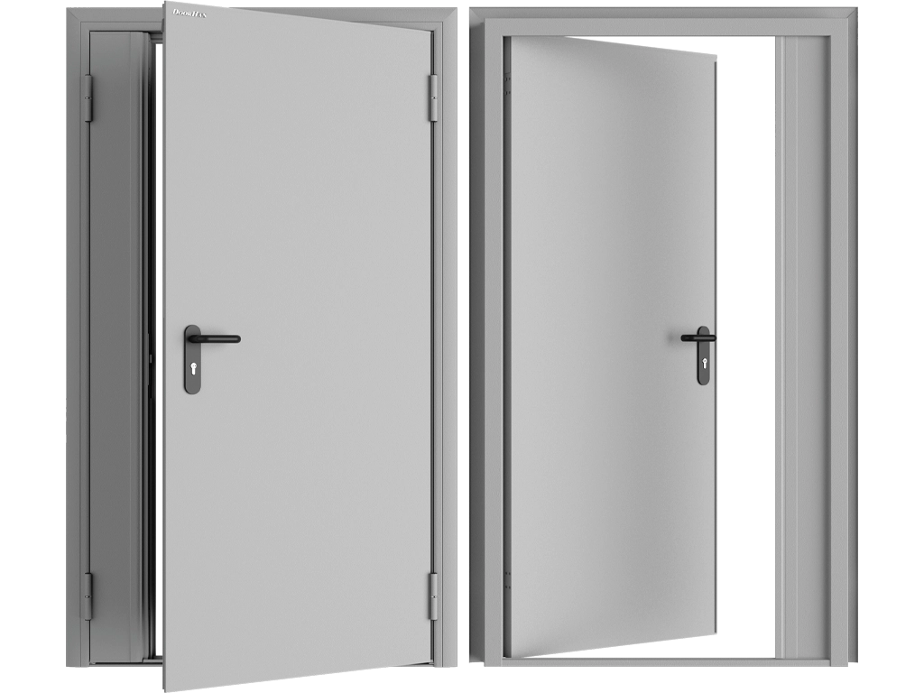 Дверь DoorHan/1350/2050/Техническая/двухств./глухая/глад./глад./RAL7035/лев./угл. рама